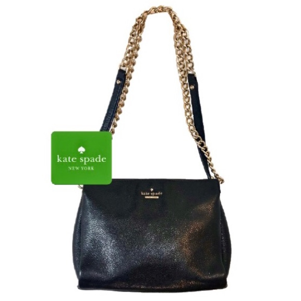 kate spade Black Leather Shoulder Bag with Gold Chain Strap